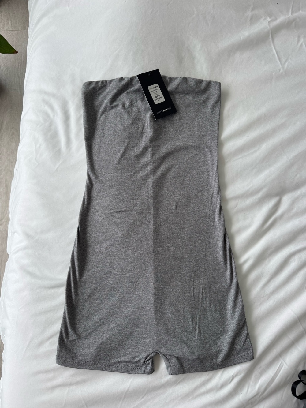 Fashion Nova Grey Strapless Ribbed Romper